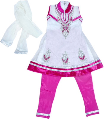 

Hey Baby Girls Kurti, Legging and Dupatta Set(Pink Pack of 2, Pink;white