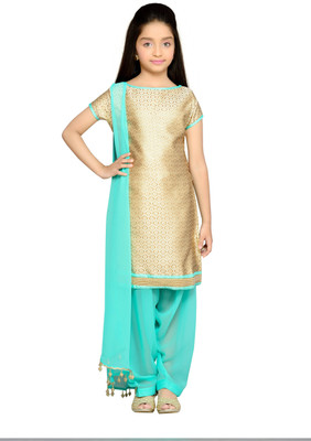 

K&U Girls Kurta, Pyjama & Dupatta Set(Gold Pack of 1), Gold;blue