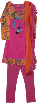 

BIBA girls Girls Kurta and Leggings Set(Orange, Pnk+org