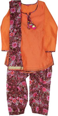 

BIBA girls Girls Festive & Party Patiala and Dupatta Set(Orange, Org+brn