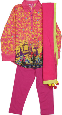 

BIBA girls Girls Kurta and Leggings Set(Pink, Mul