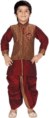 

Neeya afshion Boys Kurta, Waistcoat and Dhoti Pant Set(Maroon Pack of 1