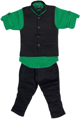 

Bad Boys Boys Festive & Party Kurta, Waistcoat and Breeches Set(Dark Green Pack of 3