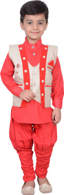 

Nikky Fashion Boys Kurta, Waistcoat and Breeches Set(Red Pack of 1