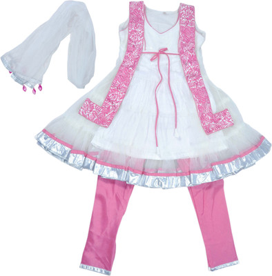 

Hey Baby Girls Kurti, Legging and Dupatta Set(Pink Pack of 2, Pink;white