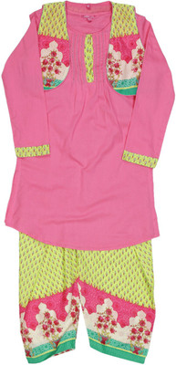 

BIBA girls Girls Kurta and Pyjama Set(Green, Limgrn-ltpnk