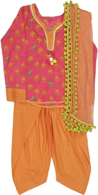

BIBA girls Girls Kurta and Patiala Set(Orange, Pnk+org