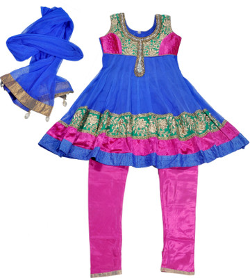 

Hey Baby Girls Kurti, Legging and Dupatta Set(Blue Pack of 2, Blue;pink