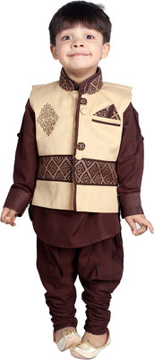 

DELHIITE Boys Kurta, Waistcoat and Breeches Set(Brown Pack of 1