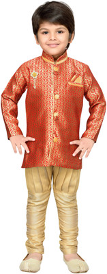AJ Dezines Boys Sherwani and Churidar Set, Red