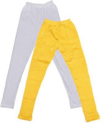

IndiWeaves Legging For Girls(White Pack of 2, White;yellow