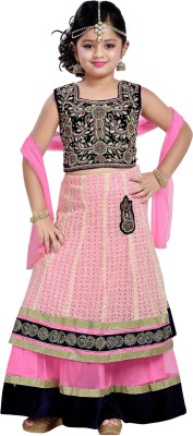 Aarika Girls Lehenga Choli Ethnic Wear Self Design Lehenga, Choli and Dupatta Set(Pink, Pack of 1)