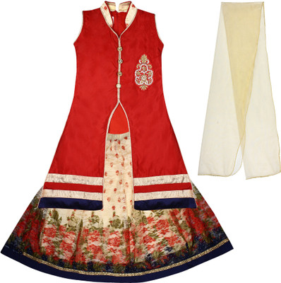 

Arshia Fashions Girls Lehenga Choli Ethnic Wear Embroidered Lehenga, Choli and Dupatta Set(Multicolor, Pack of 1, Red