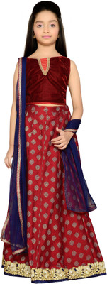 

K&U Girls Lehenga Choli Fusion Wear, Ethnic Wear Self Design Lehenga, Choli and Dupatta Set(Maroon, Pack of 1)
