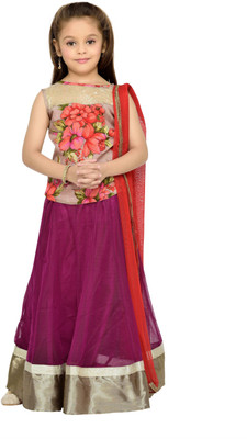 

Kay Girls Lehenga Choli Fusion Wear, Ethnic Wear Self Design Lehenga, Choli and Dupatta Set(Maroon, Pack of 1), Brown;wine