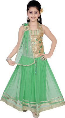 

Haazra Girls Lehenga Choli Ethnic Wear Self Design Lehenga, Choli and Dupatta Set(Green, Pack of 1