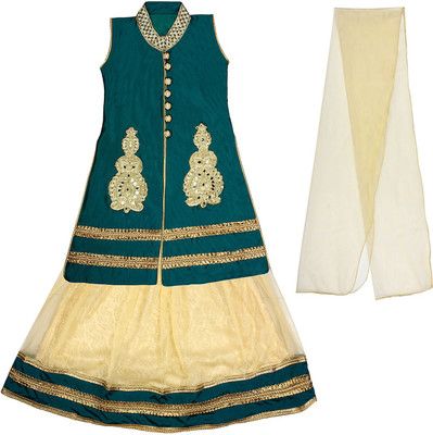 

Arshia Fashions Girls Lehenga Choli Fusion Wear, Ethnic Wear Embroidered Lehenga Choli(Blue, Pack of 1, Beige;green