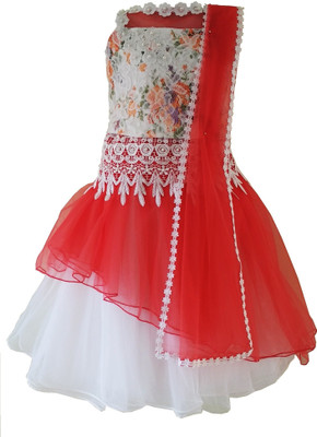 

Angel Wears Girls Lehenga Choli Fusion Wear, Ethnic Wear Self Design Ghagra, Choli, Dupatta Set(White, Pack of 1, White:pink