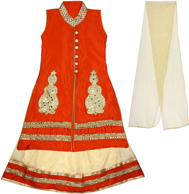 

Arshia Fashions Girls Lehenga Choli Fusion Wear, Ethnic Wear Embroidered Lehenga Choli(Blue, Pack of 1, Beige;orange