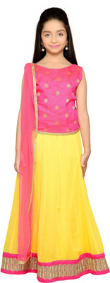 

K&U Girls Lehenga Choli Fusion Wear, Ethnic Wear Self Design Lehenga, Choli and Dupatta Set(Pink, Pack of 1), Pink;yellow