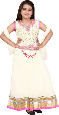 

DHANYA Girls Lehenga Choli Ethnic Wear Embellished Lehenga Choli(White, Pack of 1