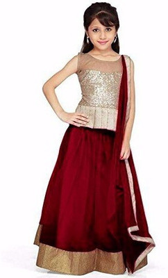 

Aika Girls Lehenga Choli Ethnic Wear Solid Lehenga Choli(Maroon, Pack of 1