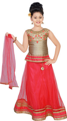

Haazra Girls Lehenga Choli Ethnic Wear Self Design Lehenga, Choli and Dupatta Set(Red, Pack of 1