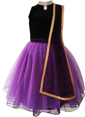 

Angel Wears Baby Girls Lehenga Choli Fusion Wear, Ethnic Wear Self Design Lehenga, Choli and Dupatta Set(Purple, Pack of 1, Purple:black