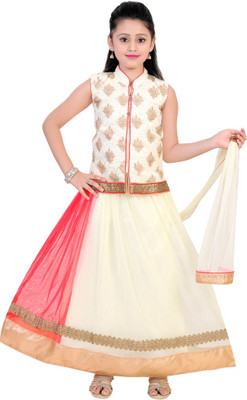 

Haazra Girls Lehenga Choli Ethnic Wear Self Design Lehenga, Choli and Dupatta Set(Beige, Pack of 1, Cream
