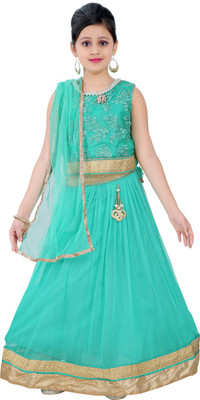 

Haazra Girls Lehenga Choli Ethnic Wear Self Design Lehenga, Choli and Dupatta Set(Green, Pack of 1