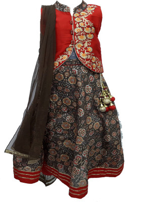 

Pogo Girls Lehenga Choli Fusion Wear, Ethnic Wear Self Design Lehenga, Choli and Dupatta Set(Multicolor, Pack of 1, Red