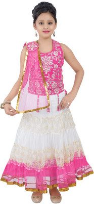

Haazra Girls Lehenga Choli Ethnic Wear Self Design Lehenga, Choli and Dupatta Set(Pink, Pack of 1