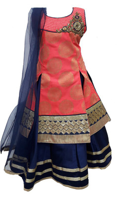 

Pogo Girls Lehenga Choli Fusion Wear, Ethnic Wear Self Design Lehenga, Choli and Dupatta Set(Multicolor, Pack of 1, Rani