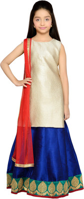 

K&U Girls Lehenga Choli Fusion Wear, Ethnic Wear Self Design Lehenga, Choli and Dupatta Set(White, Pack of 1), Offwhite;blue