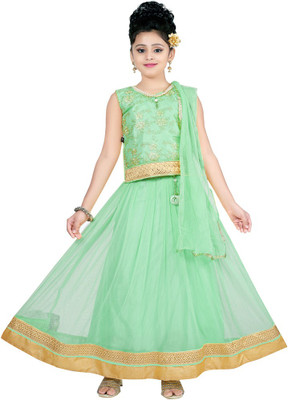 

Haazra Girls Lehenga Choli Ethnic Wear Self Design Lehenga, Choli and Dupatta Set(Green, Pack of 1