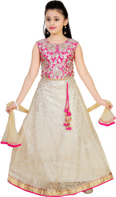

Haazra Girls Lehenga Choli Ethnic Wear Self Design Lehenga, Choli and Dupatta Set(Pink, Pack of 1