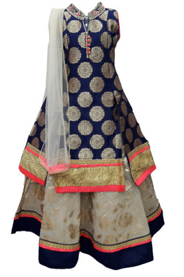 

Pogo Girls Lehenga Choli Fusion Wear, Ethnic Wear Self Design Lehenga, Choli and Dupatta Set(Multicolor, Pack of 1, Navy blue