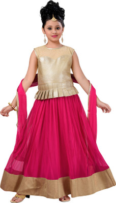 

Aarika Girls Lehenga Choli Ethnic Wear Self Design Lehenga, Choli and Dupatta Set(Blue, Pack of 1, Rani