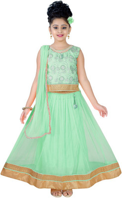 

Haazra Girls Lehenga Choli Ethnic Wear Self Design Lehenga, Choli and Dupatta Set(Green, Pack of 1