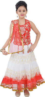 

Haazra Girls Lehenga Choli Ethnic Wear Self Design Lehenga, Choli and Dupatta Set(Orange, Pack of 1