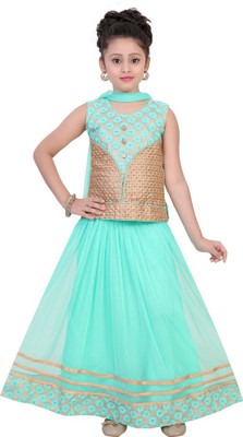 

Haazra Girls Lehenga Choli Ethnic Wear Self Design Lehenga, Choli and Dupatta Set(Green, Pack of 1, Turquoise green