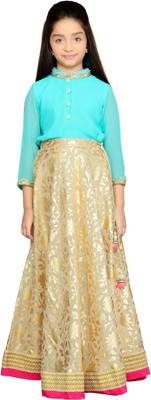

K&U Girls Lehenga Choli Fusion Wear, Ethnic Wear Self Design Lehenga, Choli and Dupatta Set(Green, Pack of 1), Sea green;beige