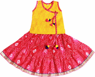 BownBee Girls Lehenga Choli Ethnic Wear Printed Ghagra Choli(Multicolor, Pack of 1, Orange