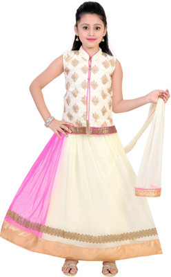 

Haazra Girls Lehenga Choli Ethnic Wear Self Design Lehenga, Choli and Dupatta Set(Beige, Pack of 1, Cream