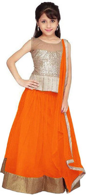 

Aika Girls Lehenga Choli Ethnic Wear Solid Lehenga Choli(Orange, Pack of 1