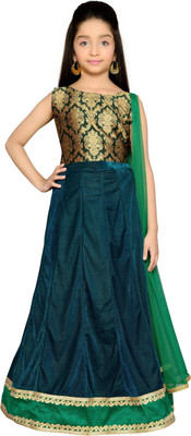

K&U Girls Lehenga Choli Fusion Wear, Ethnic Wear Self Design Lehenga, Choli and Dupatta Set(Green, Pack of 1)