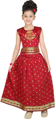

Bhartiya Paridhan Girls Lehenga Choli Ethnic Wear Self Design Lehenga Choli(Red, Pack of 1, Multicolor_3