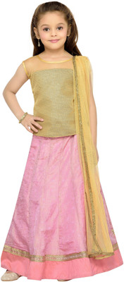 

Kay Girls Lehenga Choli Fusion Wear, Ethnic Wear Self Design Lehenga, Choli and Dupatta Set(Pink, Pack of 1), Gold;pink