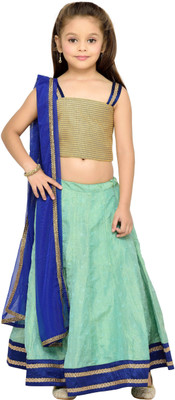 

Kay Girls Lehenga Choli Fusion Wear, Ethnic Wear Self Design Lehenga, Choli and Dupatta Set(Green, Pack of 1), Gold;green