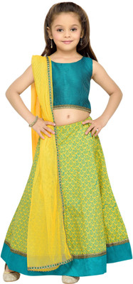 

Kay Girls Lehenga Choli Fusion Wear, Ethnic Wear Printed Lehenga, Choli and Dupatta Set(Yellow, Pack of 1), Blue;yellow